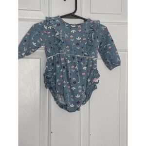 RuffleButts Baby Girls Long Sleeve Knit Print Bubble Romper Size 0/3 Months
